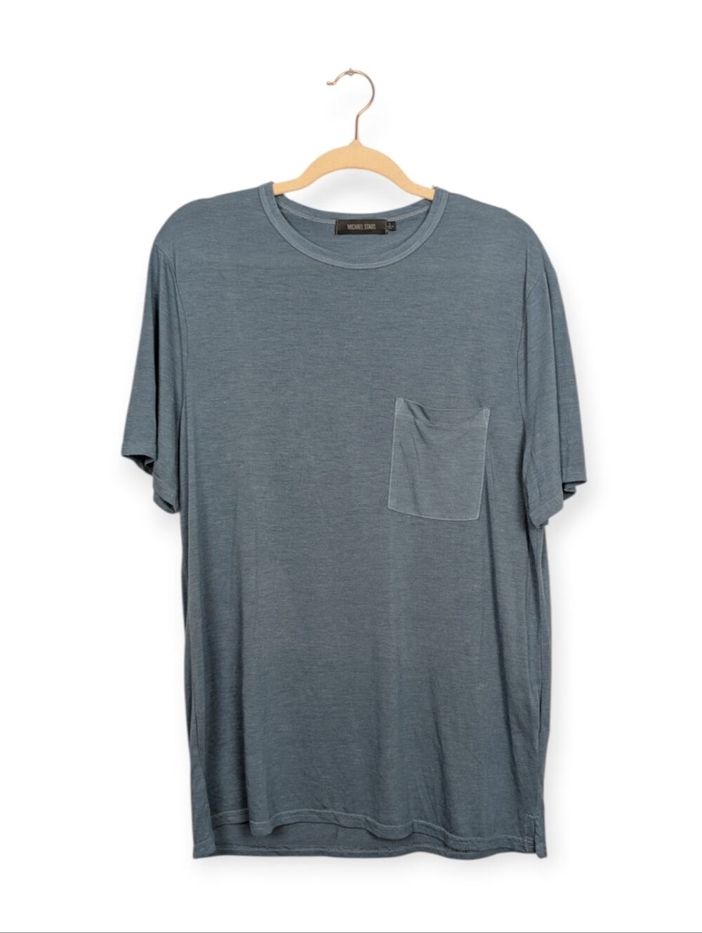 Michael Stars Men Tee M Blue Pocket Crewneck Short Sleeve Casual Minimalist